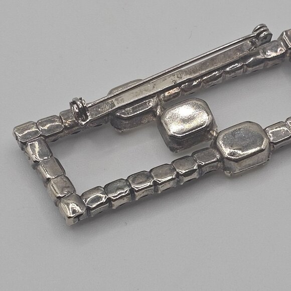 Vintage Brooch Silver-Black Toned Rhinestone Rectangular Fashion Jewelry Pin - Picture 12 of 12